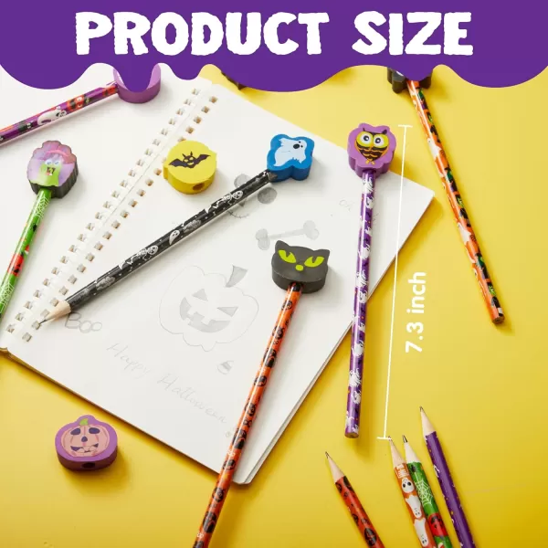 imageJOYIN 48PCS Halloween Pencils with Erasers Stationery Set 48 Colorful Pencils Assortment for Kids in 6 Designs 48 Giant Erasers in 12 Style Halloween Party Favor Supplies Classroom Prizes Gifts