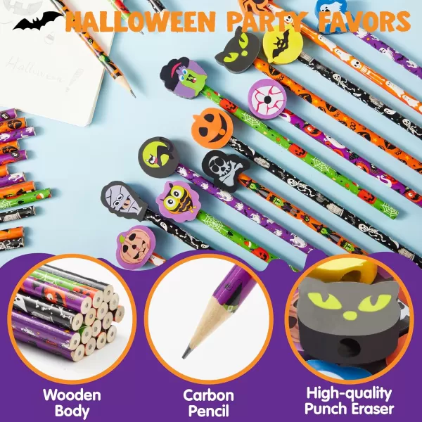 imageJOYIN 48PCS Halloween Pencils with Erasers Stationery Set 48 Colorful Pencils Assortment for Kids in 6 Designs 48 Giant Erasers in 12 Style Halloween Party Favor Supplies Classroom Prizes Gifts
