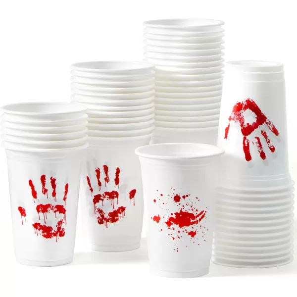 imageJOYIN 50 PCS Halloween Blood Print Cups Disposable 12oz Hand Print Plastic Cups bulk Party Favors for Party Supplies Halloween Cups for Kids Party Decoration Coffee Juice Beverages Drinkware