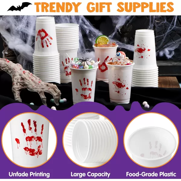imageJOYIN 50 PCS Halloween Blood Print Cups Disposable 12oz Hand Print Plastic Cups bulk Party Favors for Party Supplies Halloween Cups for Kids Party Decoration Coffee Juice Beverages Drinkware