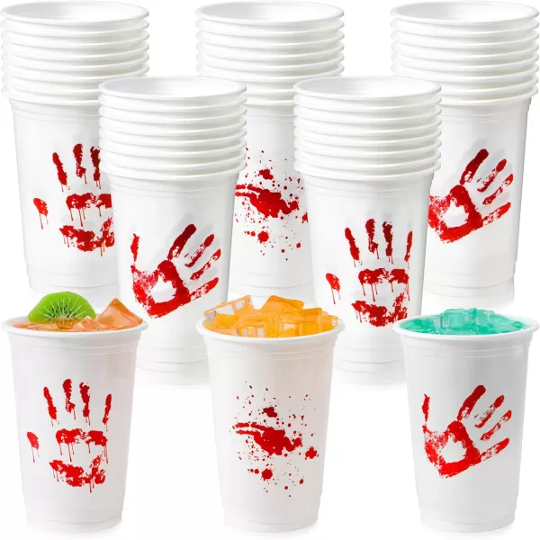 imageJOYIN 50 PCS Halloween Blood Print Cups Disposable 12oz Hand Print Plastic Cups bulk Party Favors for Party Supplies Halloween Cups for Kids Party Decoration Coffee Juice Beverages Drinkware