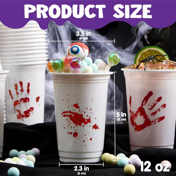 imageJOYIN 50 PCS Halloween Blood Print Cups Disposable 12oz Hand Print Plastic Cups bulk Party Favors for Party Supplies Halloween Cups for Kids Party Decoration Coffee Juice Beverages Drinkware