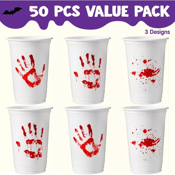 imageJOYIN 50 PCS Halloween Blood Print Cups Disposable 12oz Hand Print Plastic Cups bulk Party Favors for Party Supplies Halloween Cups for Kids Party Decoration Coffee Juice Beverages Drinkware