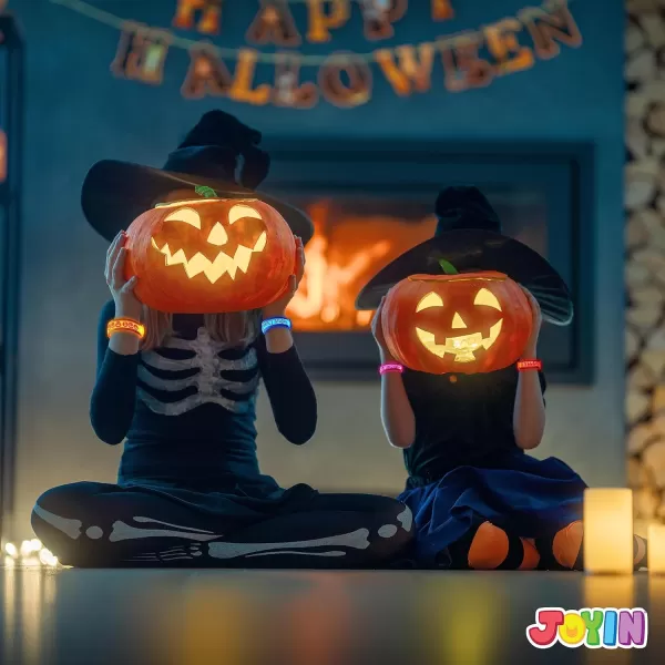 imageJOYIN 6 PCS Halloween Light Up Bracelets LED Glow Flashing Wristband Toys for Kids Glow in The Dark Slender Wrists Trick or Treat for Concerts Sports Night Events Game Prizes Party Favors