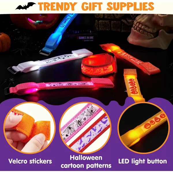 imageJOYIN 6 PCS Halloween Light Up Bracelets LED Glow Flashing Wristband Toys for Kids Glow in The Dark Slender Wrists Trick or Treat for Concerts Sports Night Events Game Prizes Party Favors