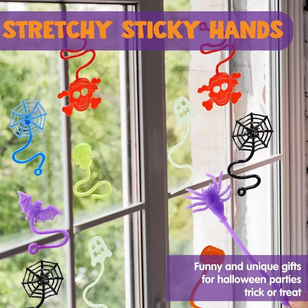 imageJOYIN 60 PCS Halloween Stretchy Sticky Toys Slap Sticky Hands s Bulk for Kids Gift Pumpkin Ghost Spider Skeleton Party Favors Classroom Game Prizes Halloween Goodie Bags Stuffers