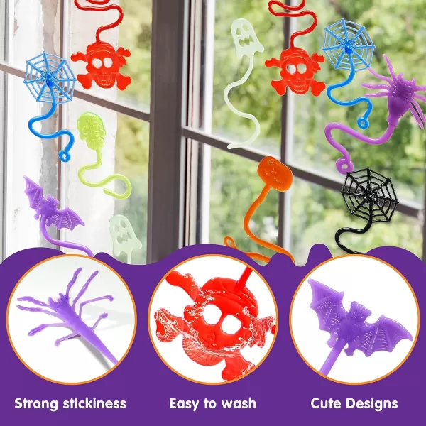imageJOYIN 60 PCS Halloween Stretchy Sticky Toys Slap Sticky Hands s Bulk for Kids Gift Pumpkin Ghost Spider Skeleton Party Favors Classroom Game Prizes Halloween Goodie Bags Stuffers