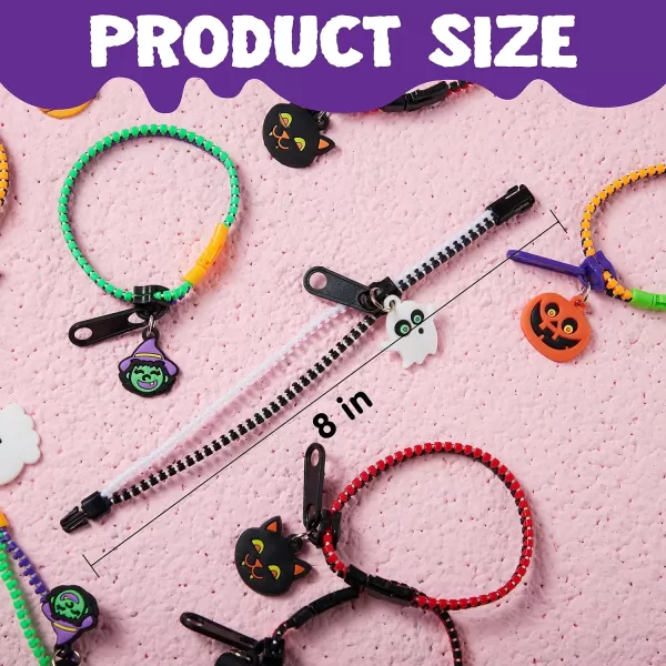 imageJOYIN 60 PCS Halloween Zipper Bracelets Bulk Set Friendship Zipper Wristbands for Kids Gift Halloween Trinkets Halloween Goodie Bag Fillers Classroom Prizes