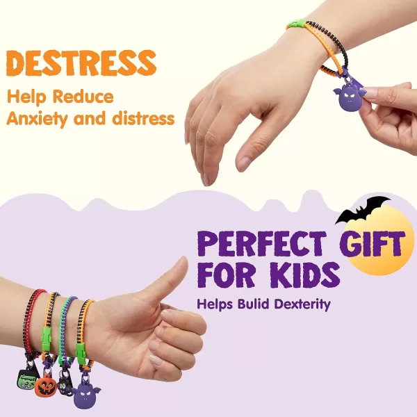 imageJOYIN 60 PCS Halloween Zipper Bracelets Bulk Set Friendship Zipper Wristbands for Kids Gift Halloween Trinkets Halloween Goodie Bag Fillers Classroom Prizes