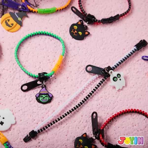 imageJOYIN 60 PCS Halloween Zipper Bracelets Bulk Set Friendship Zipper Wristbands for Kids Gift Halloween Trinkets Halloween Goodie Bag Fillers Classroom Prizes