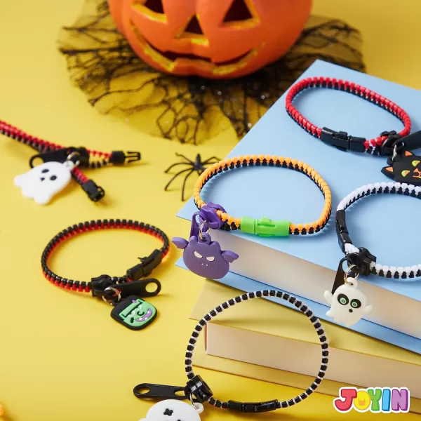 imageJOYIN 60 PCS Halloween Zipper Bracelets Bulk Set Friendship Zipper Wristbands for Kids Gift Halloween Trinkets Halloween Goodie Bag Fillers Classroom Prizes