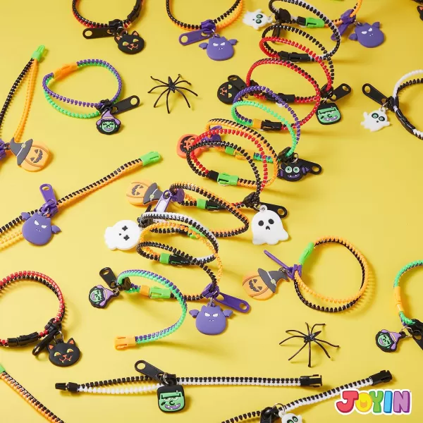 imageJOYIN 60 PCS Halloween Zipper Bracelets Bulk Set Friendship Zipper Wristbands for Kids Gift Halloween Trinkets Halloween Goodie Bag Fillers Classroom Prizes