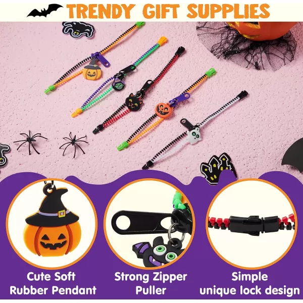imageJOYIN 60 PCS Halloween Zipper Bracelets Bulk Set Friendship Zipper Wristbands for Kids Gift Halloween Trinkets Halloween Goodie Bag Fillers Classroom Prizes
