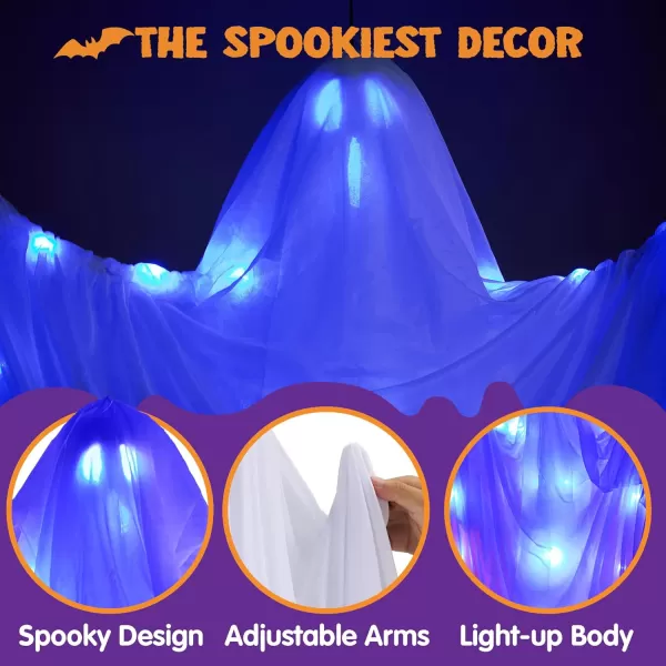 imageJOYIN 63quot Halloween Lightup Hanging Ghost Flying Ghost with Blue Glowing Body for Halloween Haunted House Prop IndoorOutdoor Tree Patio Yard Lawn Garden Decorations
