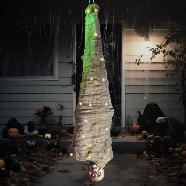 imageJOYIN 65quot Halloween Decoration Cocoon Corpse Animated Indoor Decor Hanging Dead Body Prop Corpses Skeleton Outdoor Decor with Full Body Lights and LED Eyes ampamp Spooky Sound for Yard Haunted House