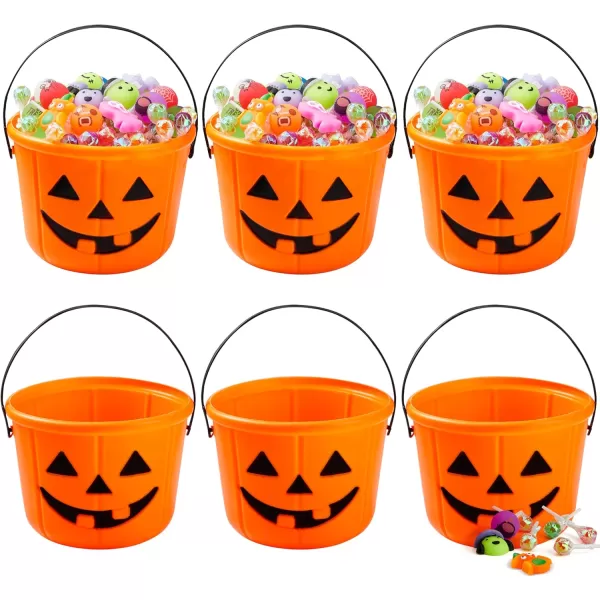 imageJOYIN 6PCS Halloween Trick or Treat Pumpkin Bucket Orange Plastic Candy Bucket for Trick or Treating Black Purple Jack O Lantern Basket and Pails with Handle for Kids Halloween Party Favor SuppliesBlack  Orange