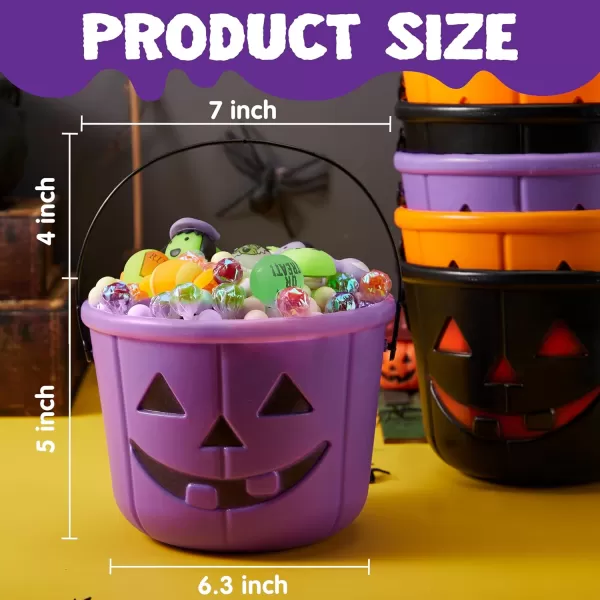 imageJOYIN 6PCS Halloween Trick or Treat Pumpkin Bucket Orange Plastic Candy Bucket for Trick or Treating Black Purple Jack O Lantern Basket and Pails with Handle for Kids Halloween Party Favor SuppliesBlack  Purple  Orange