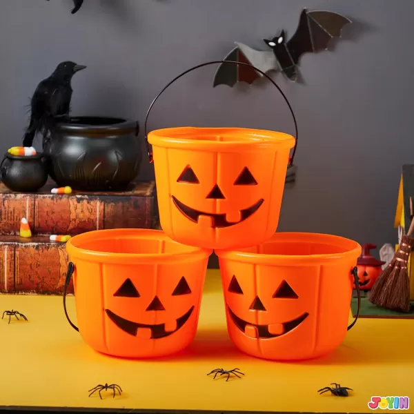 imageJOYIN 6PCS Halloween Trick or Treat Pumpkin Bucket Orange Plastic Candy Bucket for Trick or Treating Black Purple Jack O Lantern Basket and Pails with Handle for Kids Halloween Party Favor SuppliesBlack  Orange