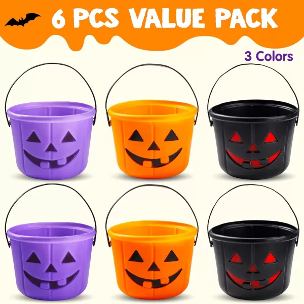 imageJOYIN 6PCS Halloween Trick or Treat Pumpkin Bucket Orange Plastic Candy Bucket for Trick or Treating Black Purple Jack O Lantern Basket and Pails with Handle for Kids Halloween Party Favor SuppliesBlack  Purple  Orange
