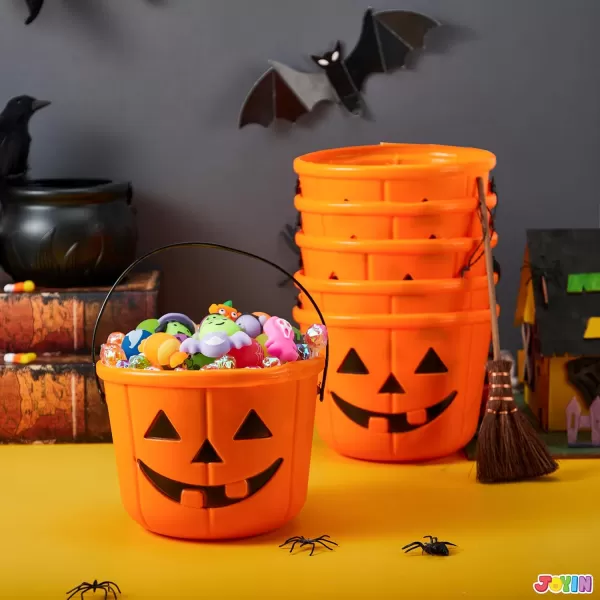 imageJOYIN 6PCS Halloween Trick or Treat Pumpkin Bucket Orange Plastic Candy Bucket for Trick or Treating Black Purple Jack O Lantern Basket and Pails with Handle for Kids Halloween Party Favor SuppliesBlack  Orange