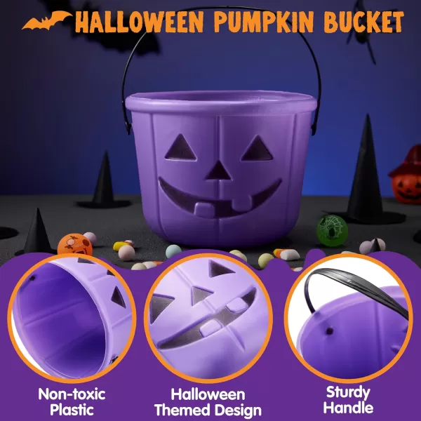 imageJOYIN 6PCS Halloween Trick or Treat Pumpkin Bucket Orange Plastic Candy Bucket for Trick or Treating Black Purple Jack O Lantern Basket and Pails with Handle for Kids Halloween Party Favor SuppliesBlack  Purple  Orange