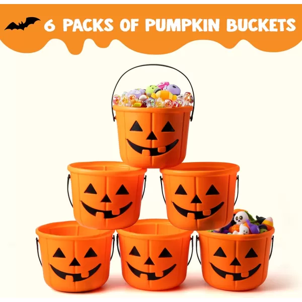 imageJOYIN 6PCS Halloween Trick or Treat Pumpkin Bucket Orange Plastic Candy Bucket for Trick or Treating Black Purple Jack O Lantern Basket and Pails with Handle for Kids Halloween Party Favor SuppliesBlack  Orange
