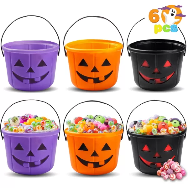 imageJOYIN 6PCS Halloween Trick or Treat Pumpkin Bucket Orange Plastic Candy Bucket for Trick or Treating Black Purple Jack O Lantern Basket and Pails with Handle for Kids Halloween Party Favor SuppliesBlack  Purple  Orange