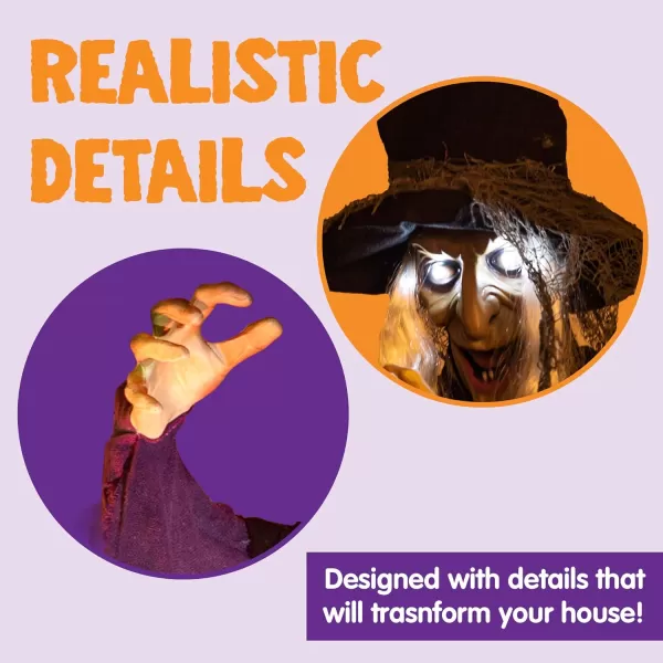 imageJOYIN 72 Halloween Hanging Flying Witch Animatronic Purple Talking Animated Witch Light Up Eyes Sound Activated Halloween Decorations Outside Indoor Animatronics Haunted HouseDark Purple