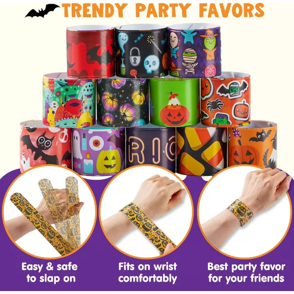 imageJOYIN 72 PCS Halloween Slap Bracelets Halloween Toys for Kids Girls Boys 36 Different Design Bracelets Bulk for Party Favors and Supplies Halloween Treat Bags Gifts