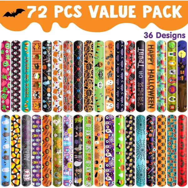 imageJOYIN 72 PCS Halloween Slap Bracelets Halloween Toys for Kids Girls Boys 36 Different Design Bracelets Bulk for Party Favors and Supplies Halloween Treat Bags Gifts