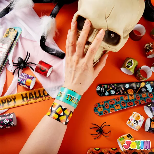imageJOYIN 72 PCS Halloween Slap Bracelets Halloween Toys for Kids Girls Boys 36 Different Design Bracelets Bulk for Party Favors and Supplies Halloween Treat Bags Gifts