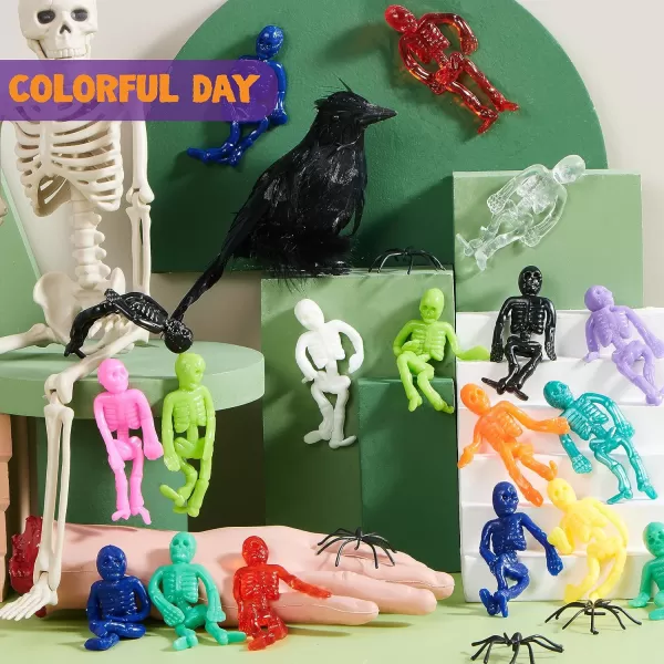 imageJOYIN 72 PCS Halloween Stretchy Skeleton Toys Stretchable Skull squishy toys for Kids Gift Trick Or Treat Goodie Bags Fillers Sticky Hand Toy Party Favors Halloween Spooky Decoration Game PrizesColorful Stretchy Skeletons