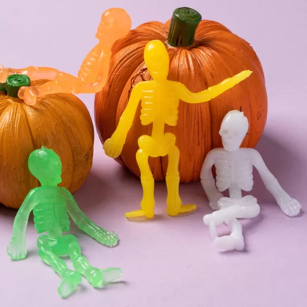 imageJOYIN 72 PCS Halloween Stretchy Skeleton Toys Stretchable Skull squishy toys for Kids Gift Trick Or Treat Goodie Bags Fillers Sticky Hand Toy Party Favors Halloween Spooky Decoration Game PrizesGlow Stretchy Skeletons