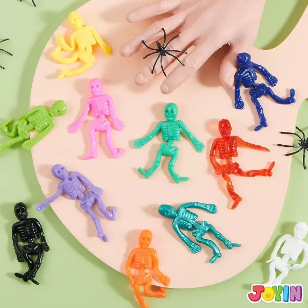 imageJOYIN 72 PCS Halloween Stretchy Skeleton Toys Stretchable Skull squishy toys for Kids Gift Trick Or Treat Goodie Bags Fillers Sticky Hand Toy Party Favors Halloween Spooky Decoration Game PrizesColorful Stretchy Skeletons