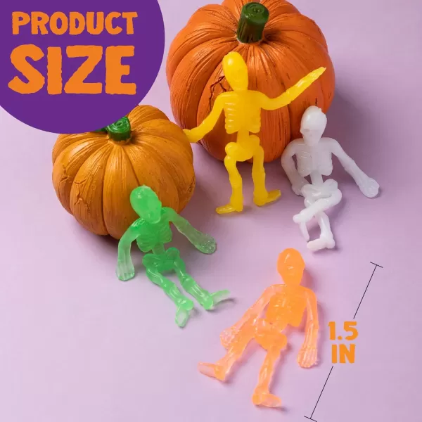 imageJOYIN 72 PCS Halloween Stretchy Skeleton Toys Stretchable Skull squishy toys for Kids Gift Trick Or Treat Goodie Bags Fillers Sticky Hand Toy Party Favors Halloween Spooky Decoration Game PrizesGlow Stretchy Skeletons