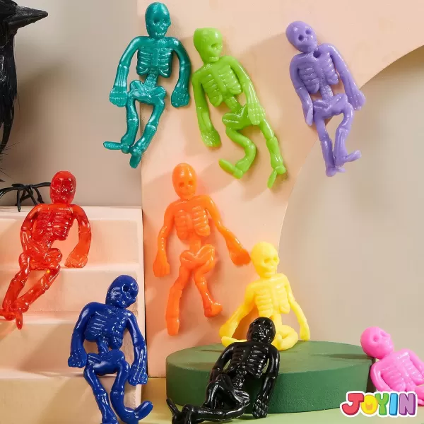imageJOYIN 72 PCS Halloween Stretchy Skeleton Toys Stretchable Skull squishy toys for Kids Gift Trick Or Treat Goodie Bags Fillers Sticky Hand Toy Party Favors Halloween Spooky Decoration Game PrizesColorful Stretchy Skeletons