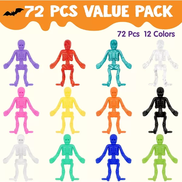 imageJOYIN 72 PCS Halloween Stretchy Skeleton Toys Stretchable Skull squishy toys for Kids Gift Trick Or Treat Goodie Bags Fillers Sticky Hand Toy Party Favors Halloween Spooky Decoration Game PrizesColorful Stretchy Skeletons
