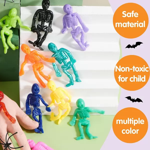 imageJOYIN 72 PCS Halloween Stretchy Skeleton Toys Stretchable Skull squishy toys for Kids Gift Trick Or Treat Goodie Bags Fillers Sticky Hand Toy Party Favors Halloween Spooky Decoration Game PrizesColorful Stretchy Skeletons