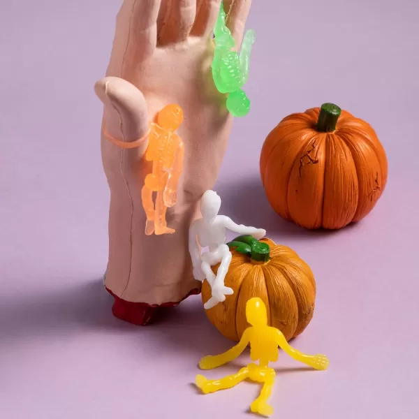 imageJOYIN 72 PCS Halloween Stretchy Skeleton Toys Stretchable Skull squishy toys for Kids Gift Trick Or Treat Goodie Bags Fillers Sticky Hand Toy Party Favors Halloween Spooky Decoration Game PrizesGlow Stretchy Skeletons