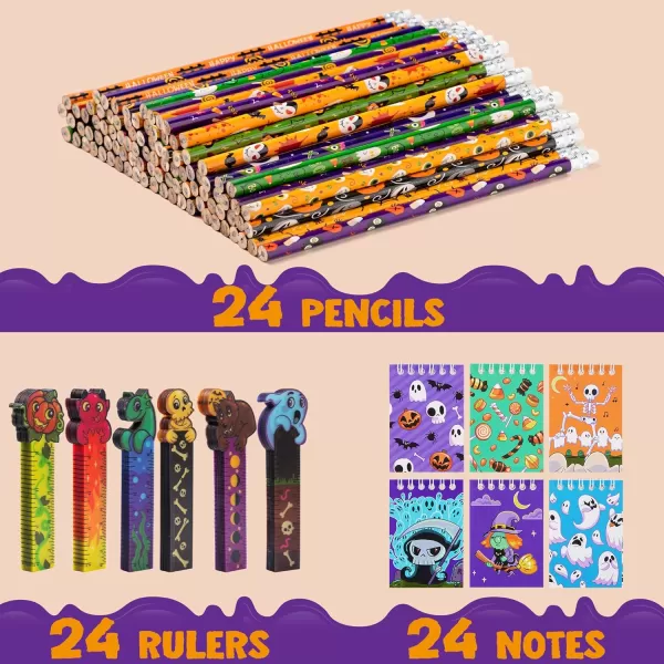 imageJOYIN 72 Pcs Halloween Assorted Stationery Set 24 Packs Halloween Theme Pencils Rulers and Notepads Party Favor Set for Kids Halloween Classroom Favors Gift Prizes Trick or Treat Goodie Bag Filler