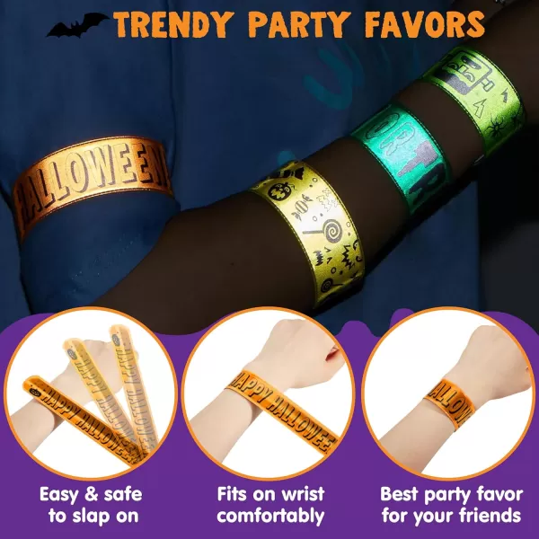 imageJOYIN 72 Pcs Halloween Slap Bracelets Reflective Slap Bracelets Bulk for Kids Gifts Friendship Bracelets for Halloween Goodie Bag Fillers Halloween Party Favors School Classroom Game Prizes