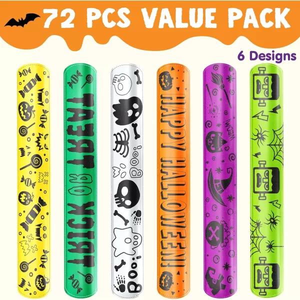 imageJOYIN 72 Pcs Halloween Slap Bracelets Reflective Slap Bracelets Bulk for Kids Gifts Friendship Bracelets for Halloween Goodie Bag Fillers Halloween Party Favors School Classroom Game Prizes