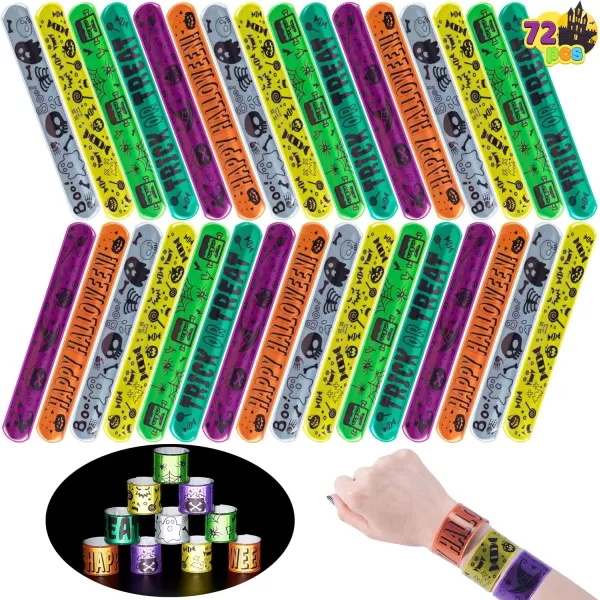 imageJOYIN 72 Pcs Halloween Slap Bracelets Reflective Slap Bracelets Bulk for Kids Gifts Friendship Bracelets for Halloween Goodie Bag Fillers Halloween Party Favors School Classroom Game Prizes