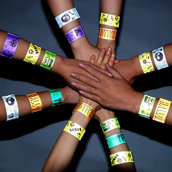 imageJOYIN 72 Pcs Halloween Slap Bracelets Reflective Slap Bracelets Bulk for Kids Gifts Friendship Bracelets for Halloween Goodie Bag Fillers Halloween Party Favors School Classroom Game Prizes
