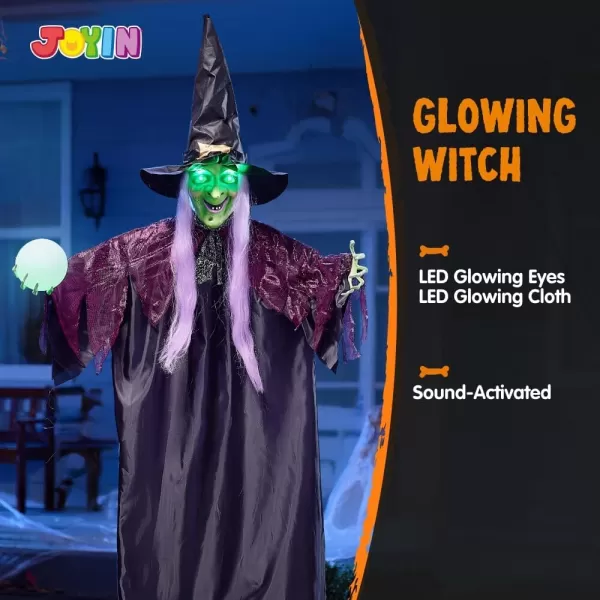 imageJOYIN 78quot Hanging Witch Decor with Magic Ball Halloween Decorations Outdoor Swing Flying Witch Halloween Porch Decor Party Supplies Sound Activated Light Up Eyes Lawn Yard Garden Door Haunted House