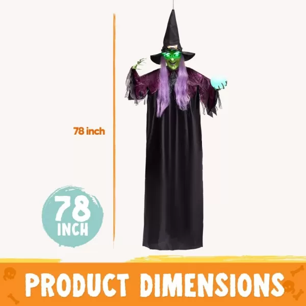 imageJOYIN 78quot Hanging Witch Decor with Magic Ball Halloween Decorations Outdoor Swing Flying Witch Halloween Porch Decor Party Supplies Sound Activated Light Up Eyes Lawn Yard Garden Door Haunted House