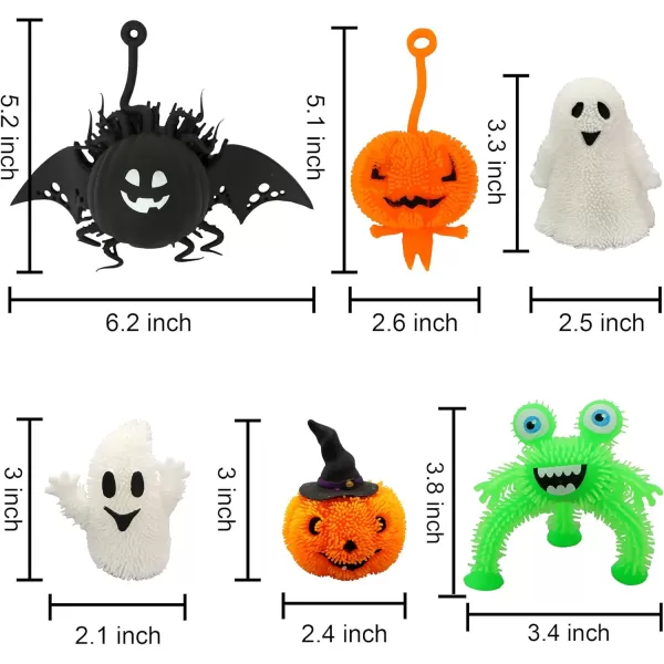 imageJOYIN 9 PCS Halloween LED Stress Relief Puffer Balls Light Up Squeeze Squishy Toys for Kids Glow in The Dark Ghost Pumpkin Monster Spider Puffer Toys Halloween Party Favor Goody Bag Fillers