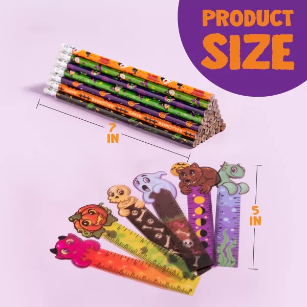 imageJOYIN 96 Pcs Halloween Pencils and Rulers Stationery Set Included 48Pcs Assorted Pencils with 12 Designs 48Pcs Halloween Bookmarks Bulk with 6 Patterns for Halloween Party Favors Supplies