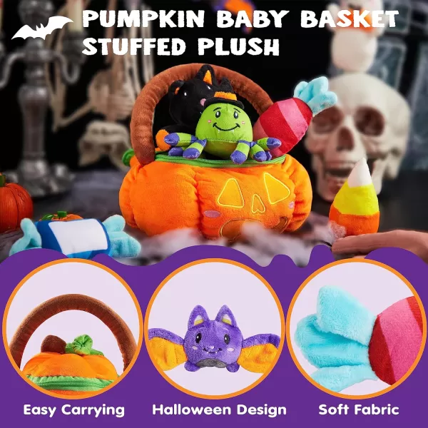 imageJOYIN Babys Pumpkin Halloween Playset with 8 Fun Play Pieces Plush Goodie Bags StuffersFillers Halloween Party Decoration Prizes and Gifts for Infants Boys and GirlsLaugh Pumpkin