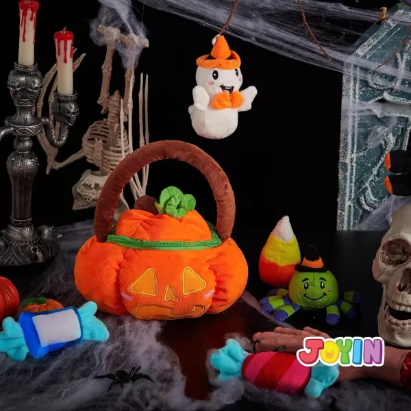 imageJOYIN Babys Pumpkin Halloween Playset with 8 Fun Play Pieces Plush Goodie Bags StuffersFillers Halloween Party Decoration Prizes and Gifts for Infants Boys and GirlsLaugh Pumpkin